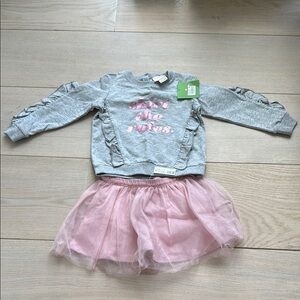 NWT Kate Spade 24months Gray and Pink Ruffle Sweatshirt and Tulle Skirt Set